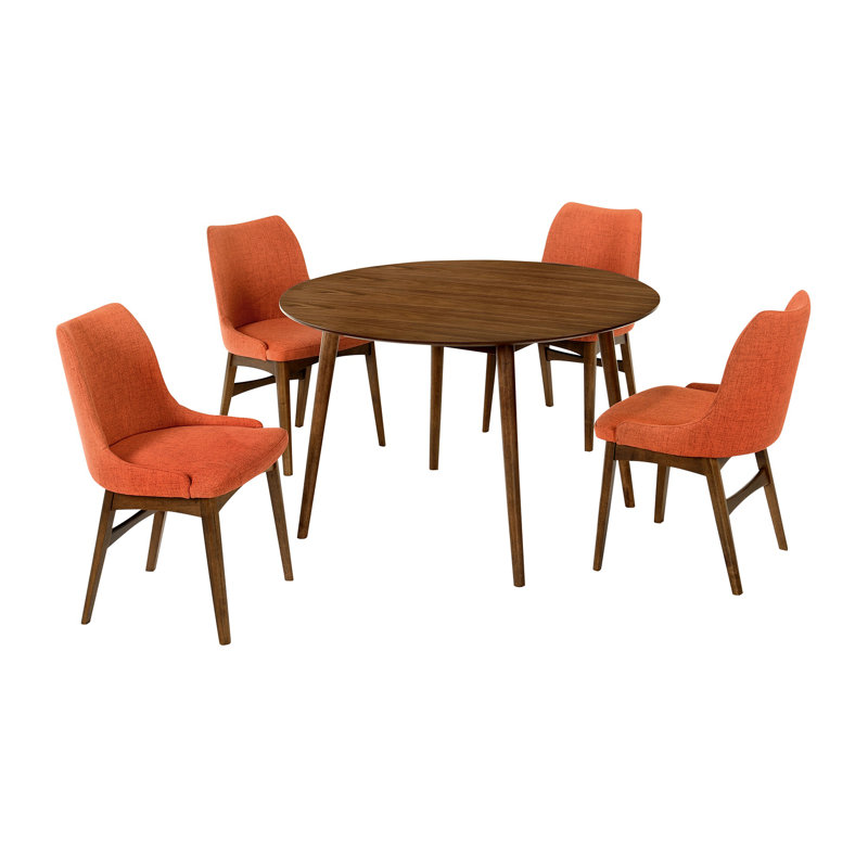 Ensemble de salle à manger 5 pièces Anthonella, Noyer, H 30 po x L 48 po x l 48 po, Orange / noyer