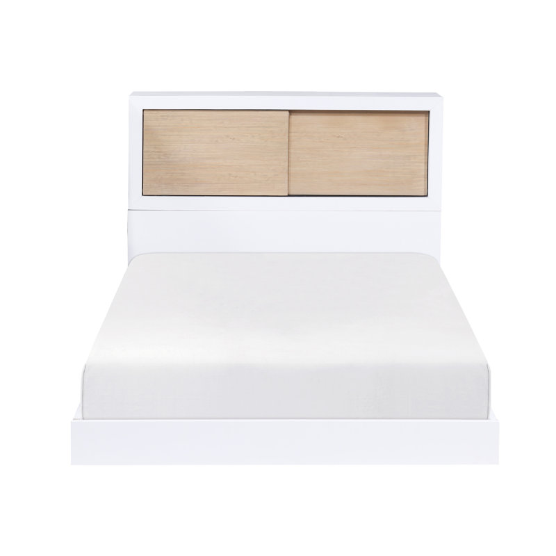 Mobilier de chambre à coucher simple avec tête de lit blanche - rangement fermé sans lit de fondation naturel Mid-Century