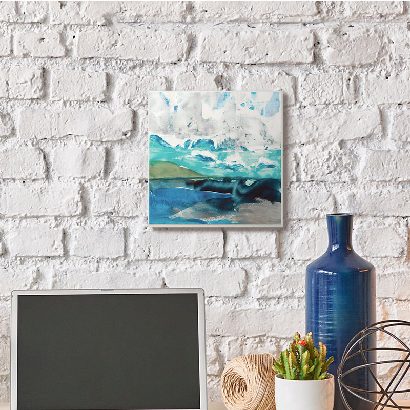 «Coastal Landscape Abstraction Flowing Blue Ocean Sky» par Jeff Iorillo - impression, H 12 po x l 12 po, Plaque murale