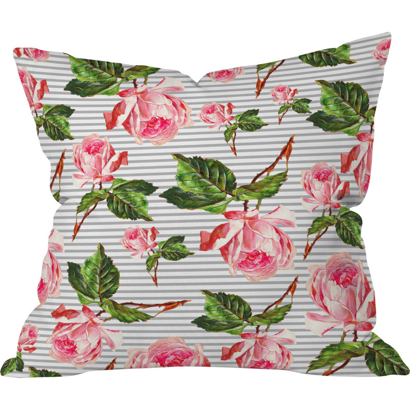 Roses and Stripes Indoor/outdoor Throw Pillow, 26" x 26"