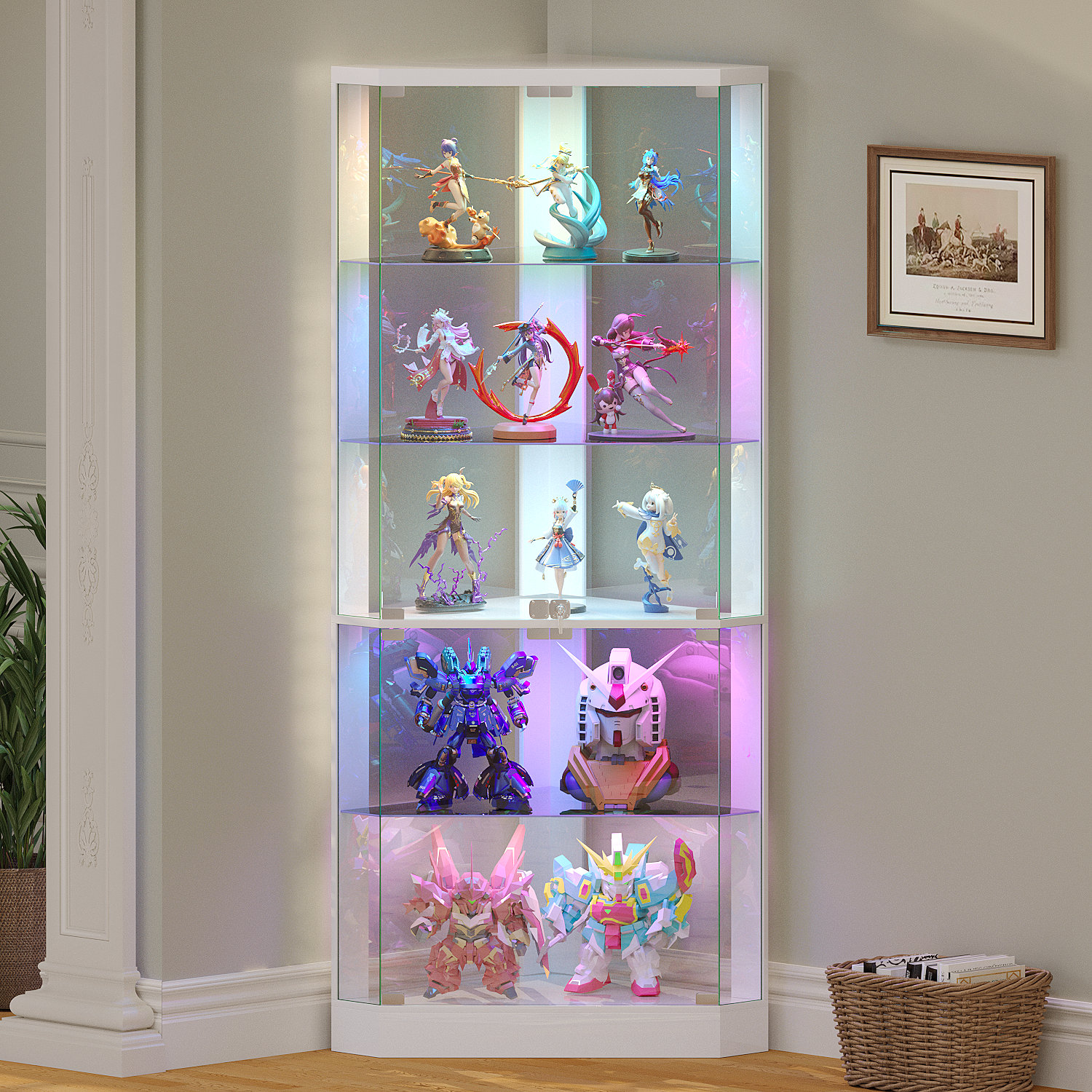 Wrought Studio 69'' H Glass Corner Display Cabinet With Rgb Lights And ...