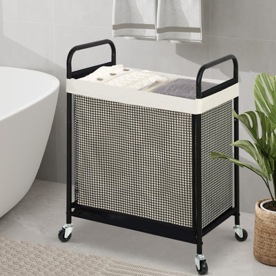 Chariot de trieur à linge roulant 120 L avec sac de doublure amovible et lavable