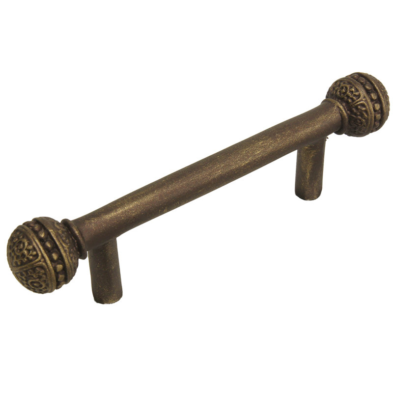 Millennium pull, Millennium caps on end, 3", Antique Brass