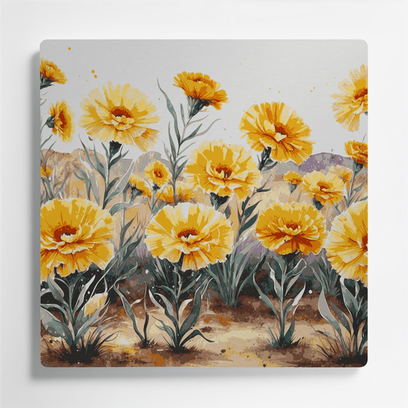 «Southwestern Plants Desert Marigold», art mural brun en métal 162, H 144 po x l 144 po x P 0,05 po
