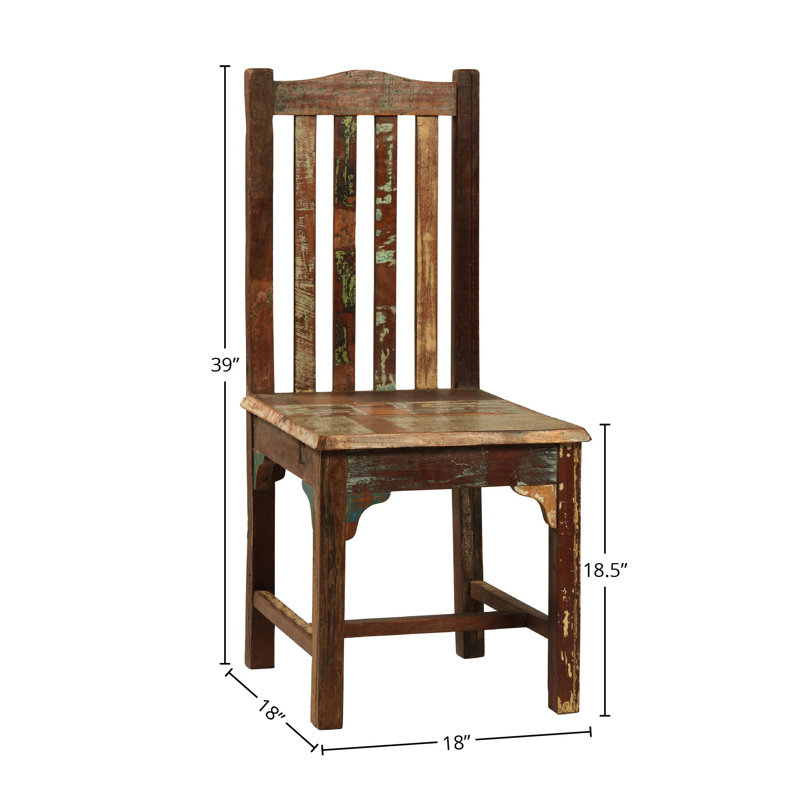 Nantucket Distressed Painted Reclaimed Hardwood Lath Back Dining Side Chair