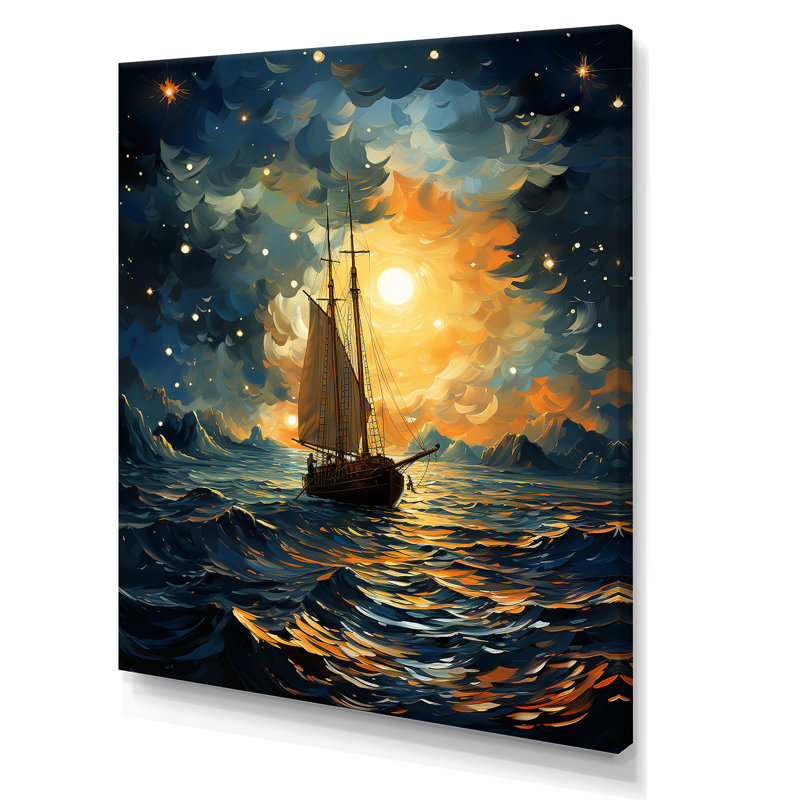 Clair de lune, voilier Horizon I, H 20 po x l 12 po x P 1 po, Toile tendue