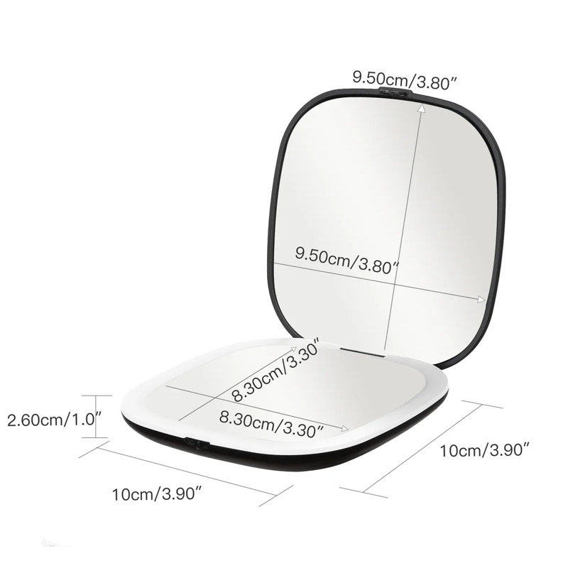  Miroir compact avec lumière, miroir de poche à grossissement 1x / 3x avec câble de données USB, mini miroir pour sac à main, poche, voyage et cadeau
