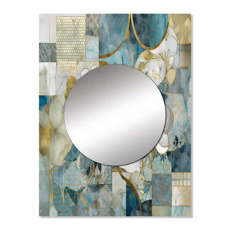 Khair doré bleu marbre Floral Design II - miroir décoratif floral, miroir mural traditionnel, impression d'art en métal