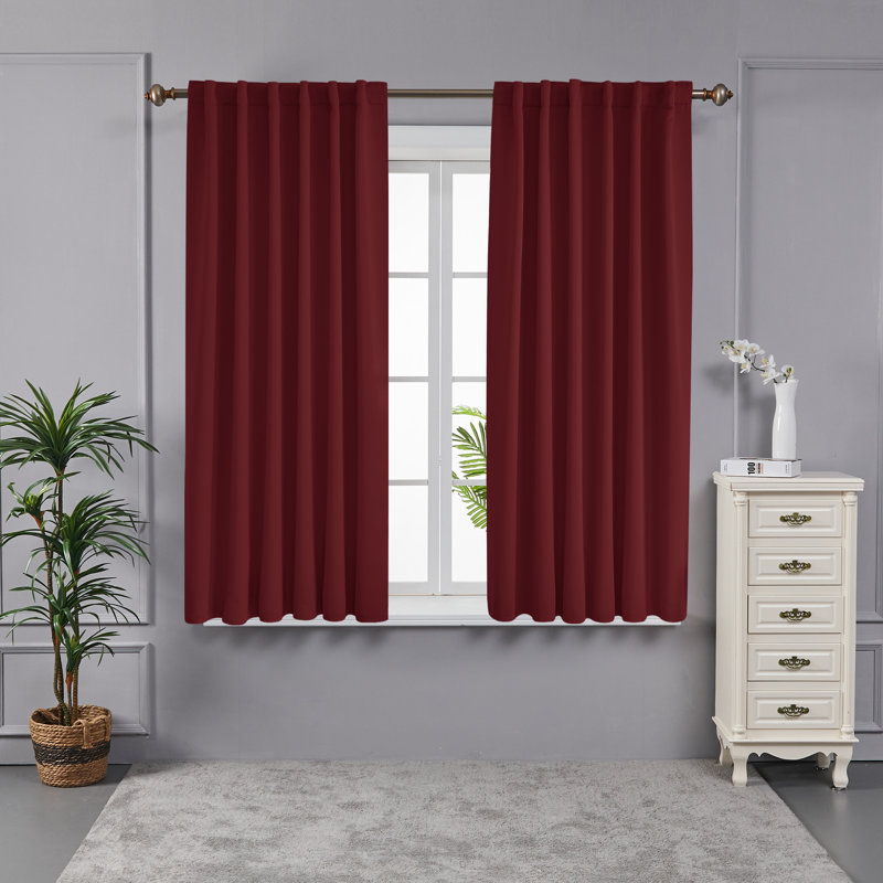 Taburao Back Tab Room Darkening Curtain Pair, 42" W x 54" L, Burgundy Red