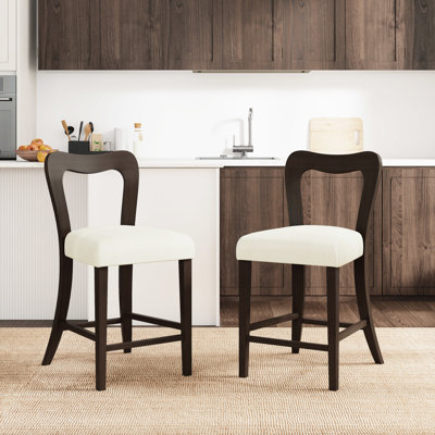 De 2 tabourets de comptoir brun foncé et beige, fabrication en bois d'hévéa naturel, structure, sièges modernes épais, dossier ergonomique pour un confort durable à long terme, bois d'hévéa massif