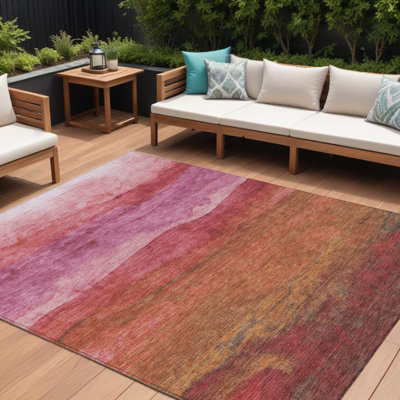 Tapis extérieur lavable abstrait mauve et rouille 8 pi x 10 pi