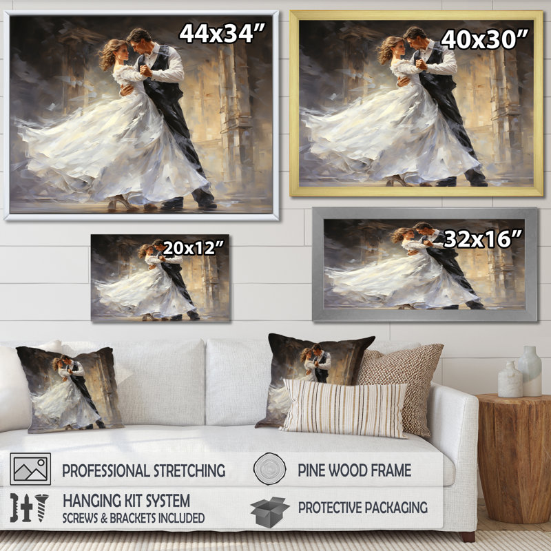 Couple Dance Ballroom Waltz II - Dance, art mural sur toile, Cadre flottant doré, 32" W x 24" H