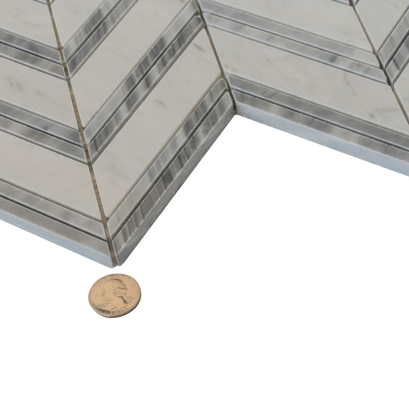 11" X 11.8" Herringbone Marble Polished Tile, Gray/White