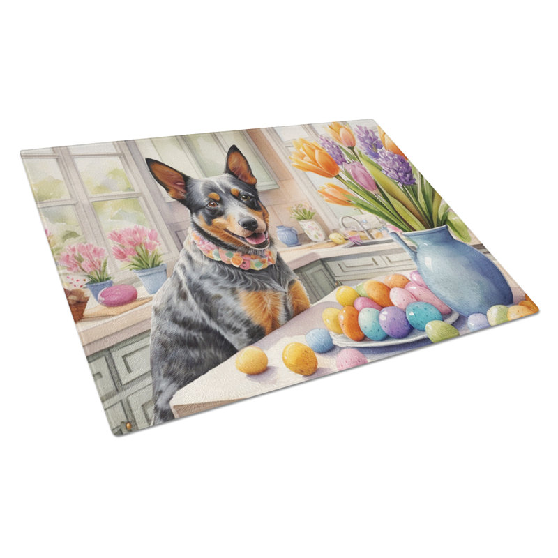 Decorating Easter Australian Cattle Dog Glass Cutting Board
