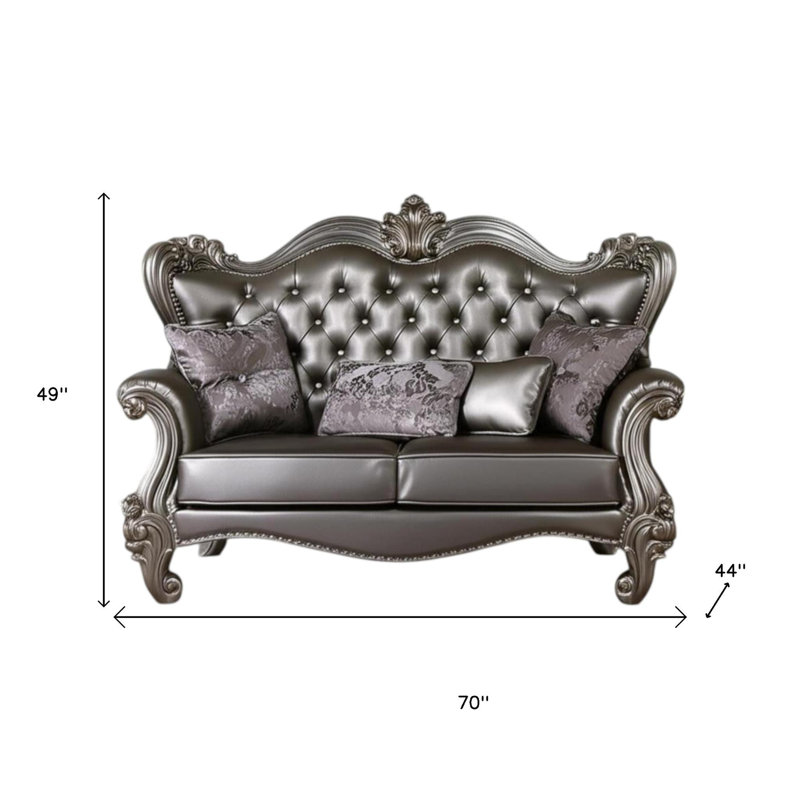 Coussin 70 po en similicuir argenté et platine