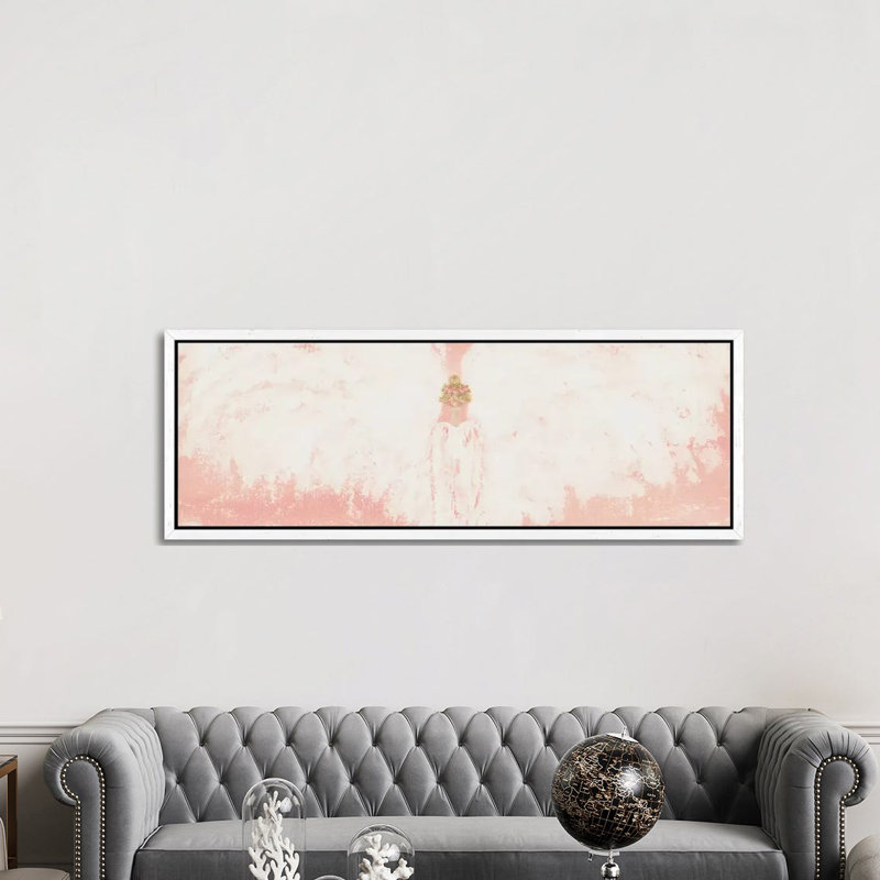 Pink Angel 1 Piece Panoramic Painting on Canvas, 30.48 cm H x 91.44 cm W, White Framed