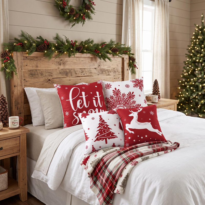 Ensemble de 4 housses de coussin en velours de Noël, red