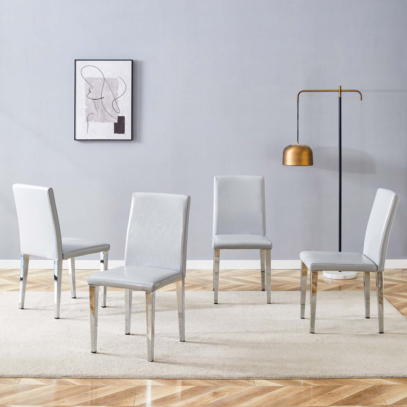 Chaises de salle à manger en lin, 4, Argent argent, Gris clair