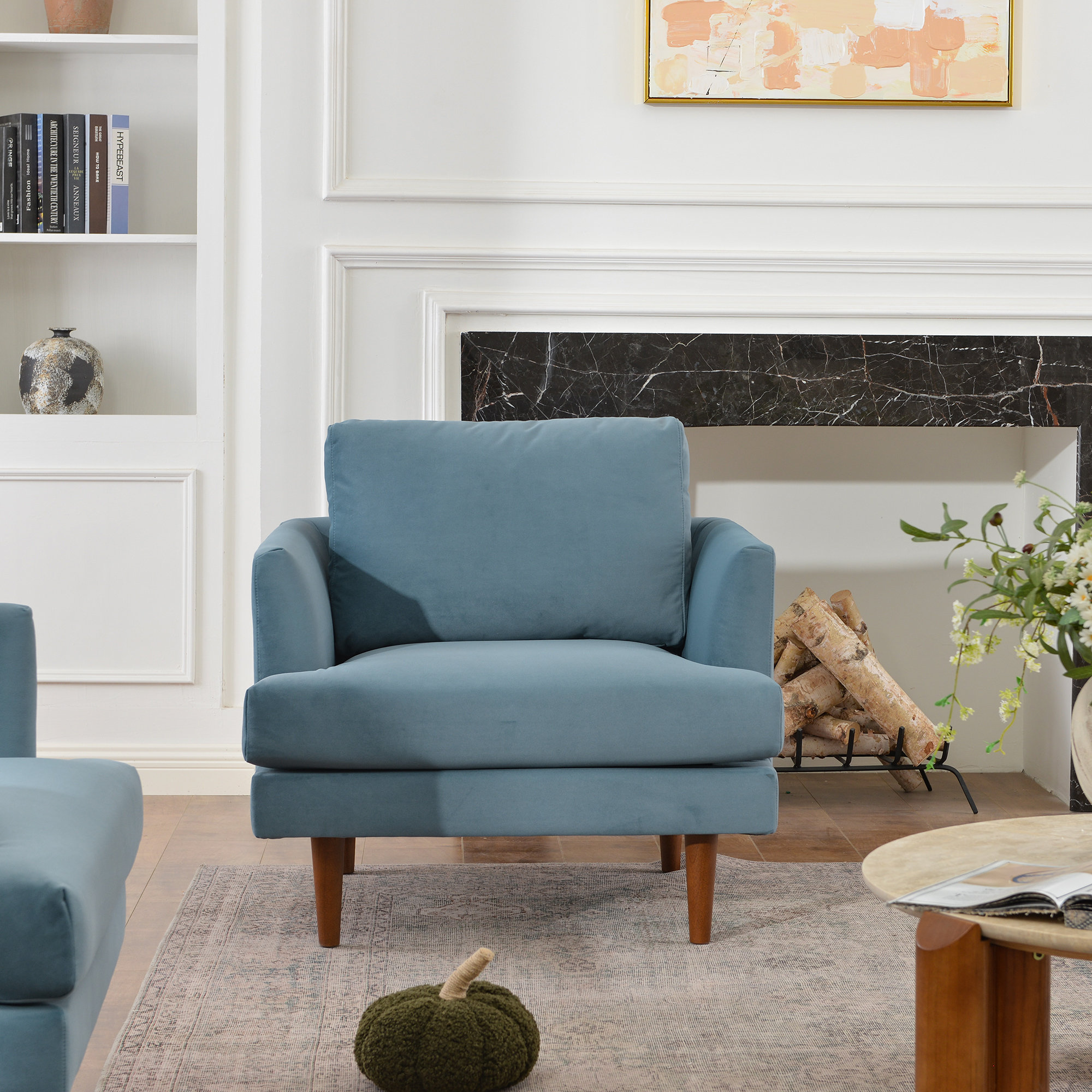 Miller Upholstered Armchair, Blue Velvet