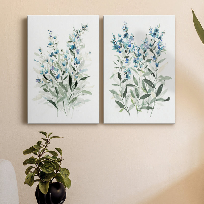 «Delicate Blue Botanical I», ensemble de 2 reproductions d'art texturé sur toile tendue, H 18 po x l 24 po x P 1 po