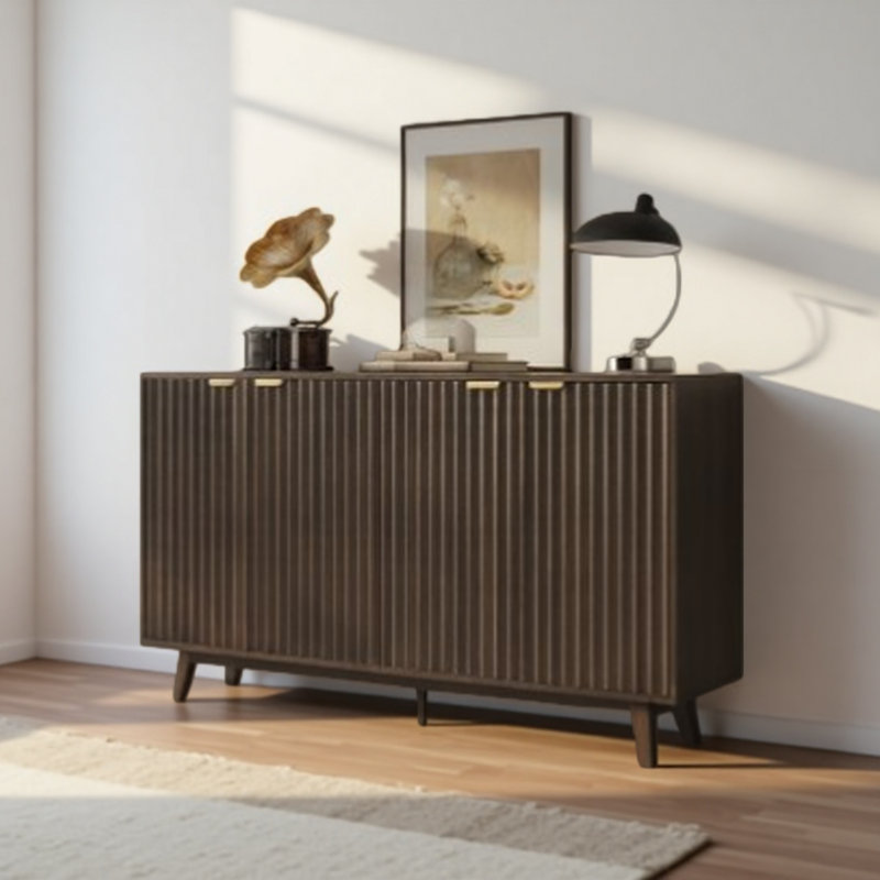Convenient Cabinet,Fluted Sideboard Buffet Cabinet,With Doors,Adjustable Shelves,Wood Legs, Dark Gray