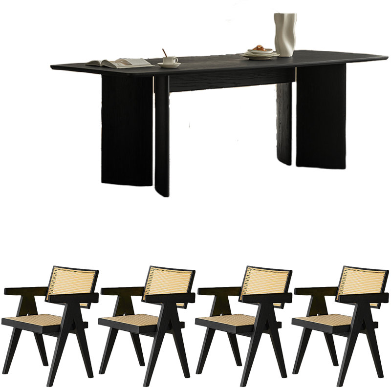 Ensemble de salle à manger noir en bois massif, H 29,5 po x L 70,9 po x l 31,8 po