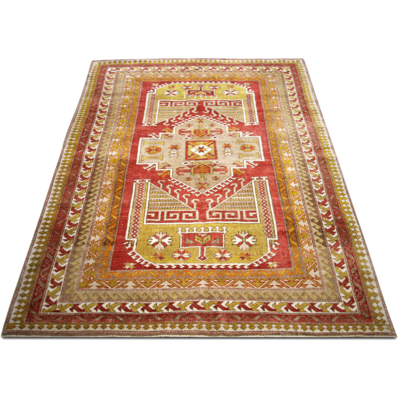 One-of-a-Kind Hand-Knotted 1960s 5' x 7'6" Wool Area Rug in Red/Beige