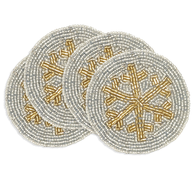 Sous-verre Snowflake Sparkle Beaded (ensemble de 4), Gris