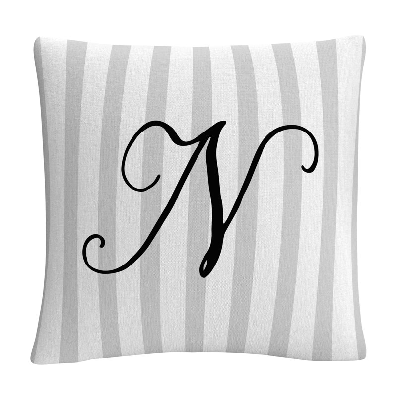 ABC Striped Ornate Letter Decorative Striped Throw Pillow, N