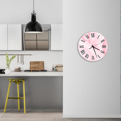 Pink Marble Tempered Glass Wall Clock, Modern Chic Home Decor Clock, Unique Gift Idea, Round Abstract Clock, Decorative Wall Clock