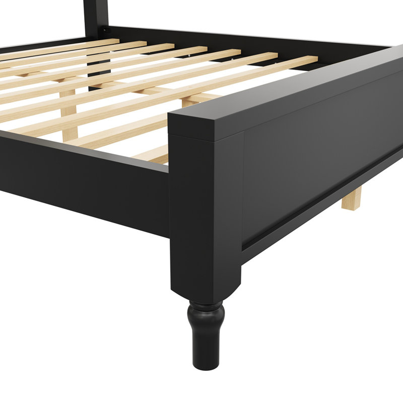 Lit plateforme tapissier en bois Linen, Beige+Black, Queen