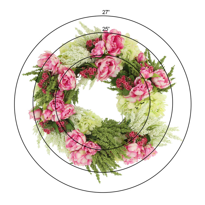 25" Spring Wreath with Peonies and Hydrangeas