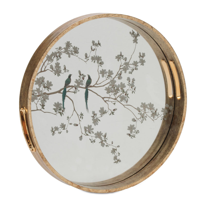 Bird and Floral Etched Mirror Tray (Set of 2)