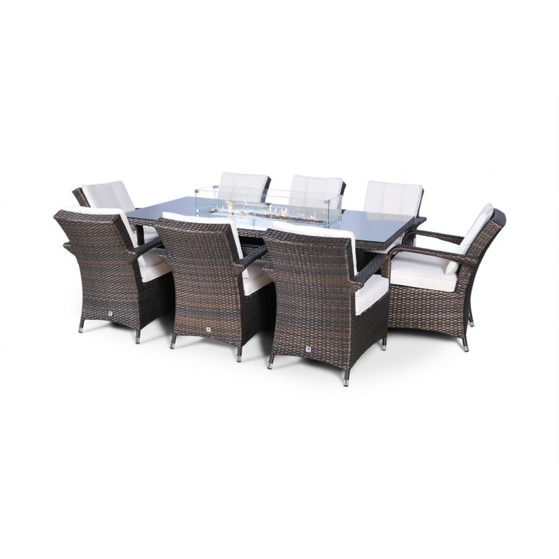 Parra 8 - Person Wicker Patio Dining Set with Rectangular Table , Cushions Included, Beige, Brown