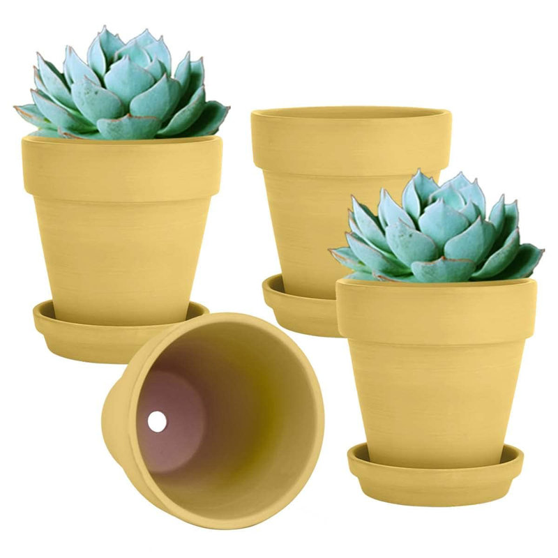 6 Inch Terracotta and Clay Pots for Plant with Saucer, Yellow