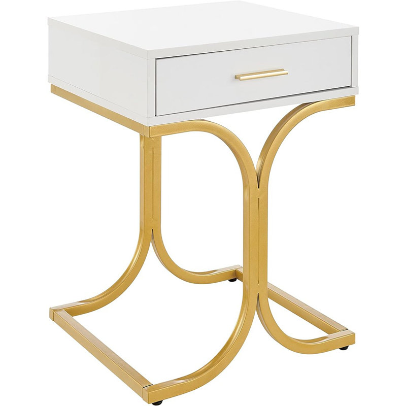 Harshitha White and Gold Nightstand with Drawer