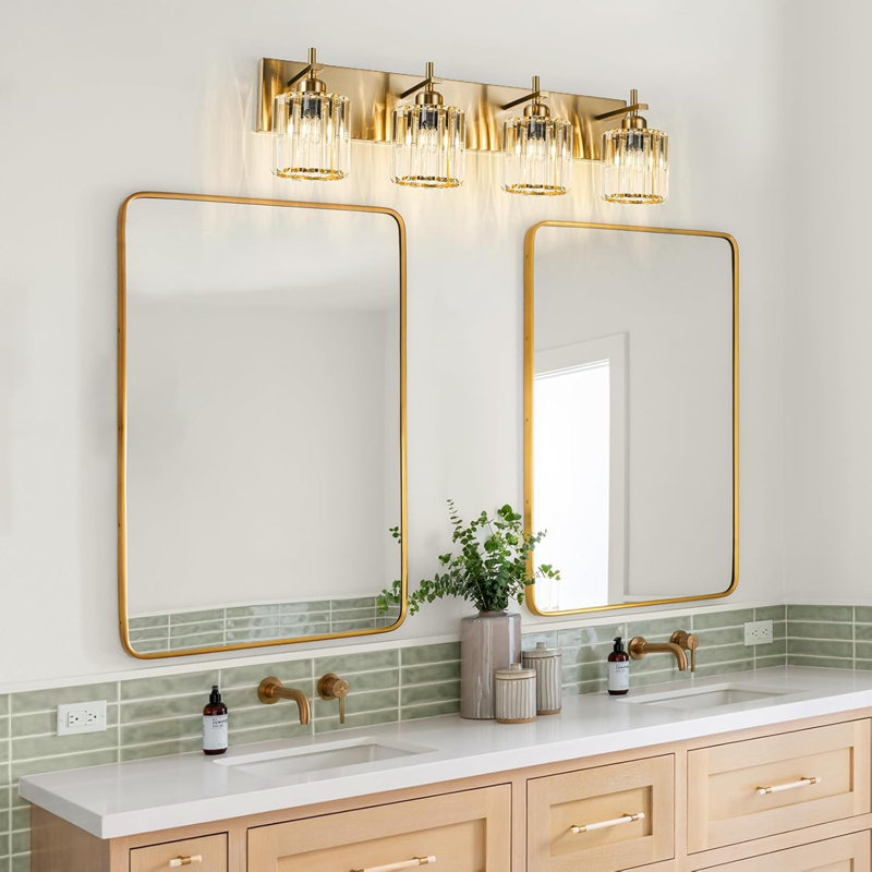 Éclairage pour salle de bain moderne en cristal, applique murale 4 lumières avec abat-jour rond, luminaire à intensité variable pour miroir, chambre à coucher ou couloir