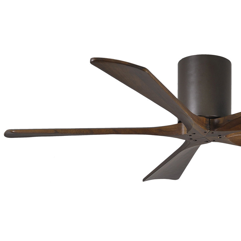 60" Irene 5-Blade Hugger Ceiling Fan with Wall Remote, Textured Bronze, 52", Walnut Tone