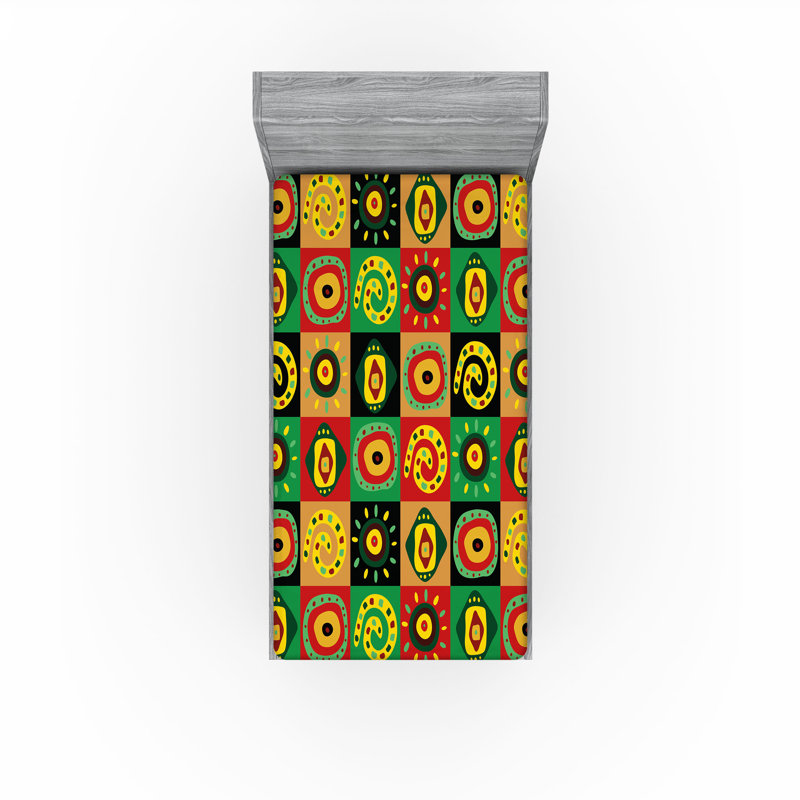 Ensemble de 2 draps-housse africain Ambesonne Trippy Multicolore, Drap-housse de taille simple