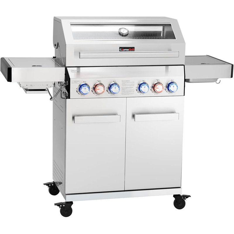 Yamara COSMOGRILL 4 - Burner Freestanding Gas Grill with Side Burner and Cabinet, Silver