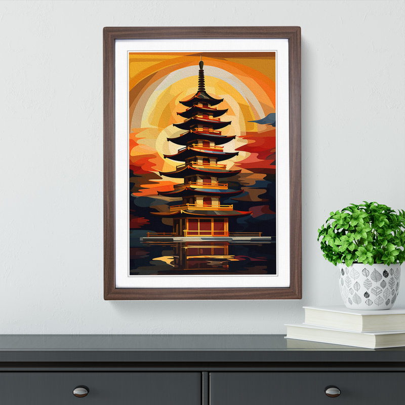 Pagoda Abstract No.2 1 Piece Single Picture Frame Wall Art, 64cm H x 46cm W x 2cm D, Walnut Framed