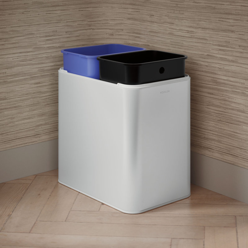 22-Liter Dual-Compartment Open-Top Trash Can, Stainless Steel + White