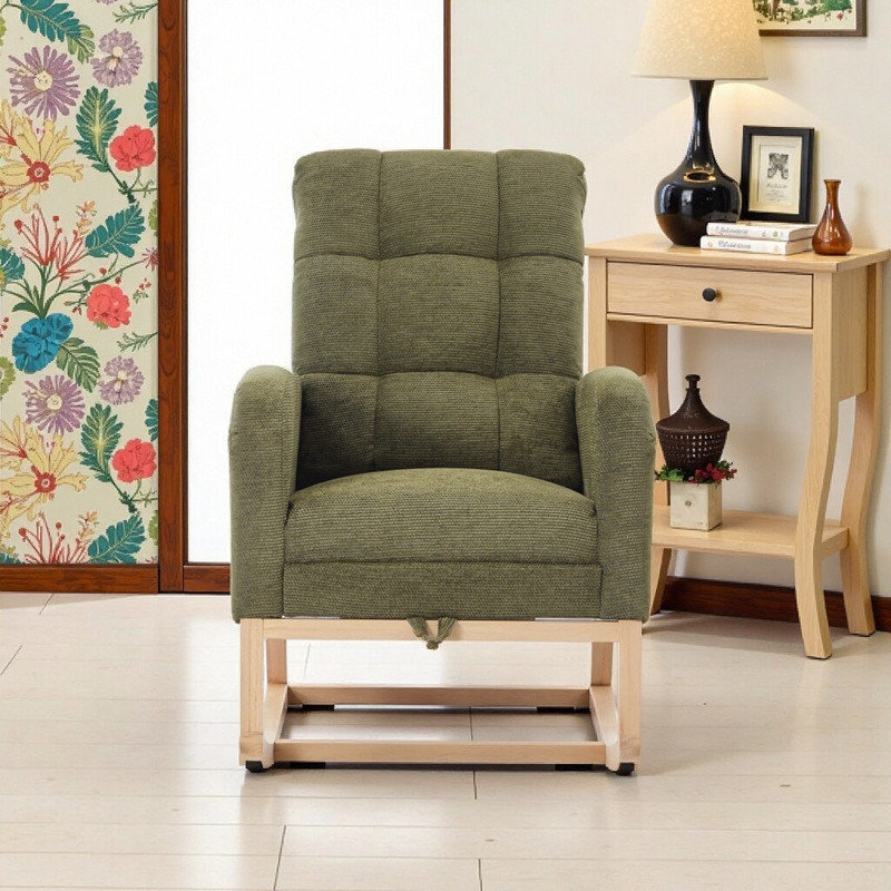 Chaise berçante avec repose-pieds réglable et pieds latéraux en bois massif, Vert