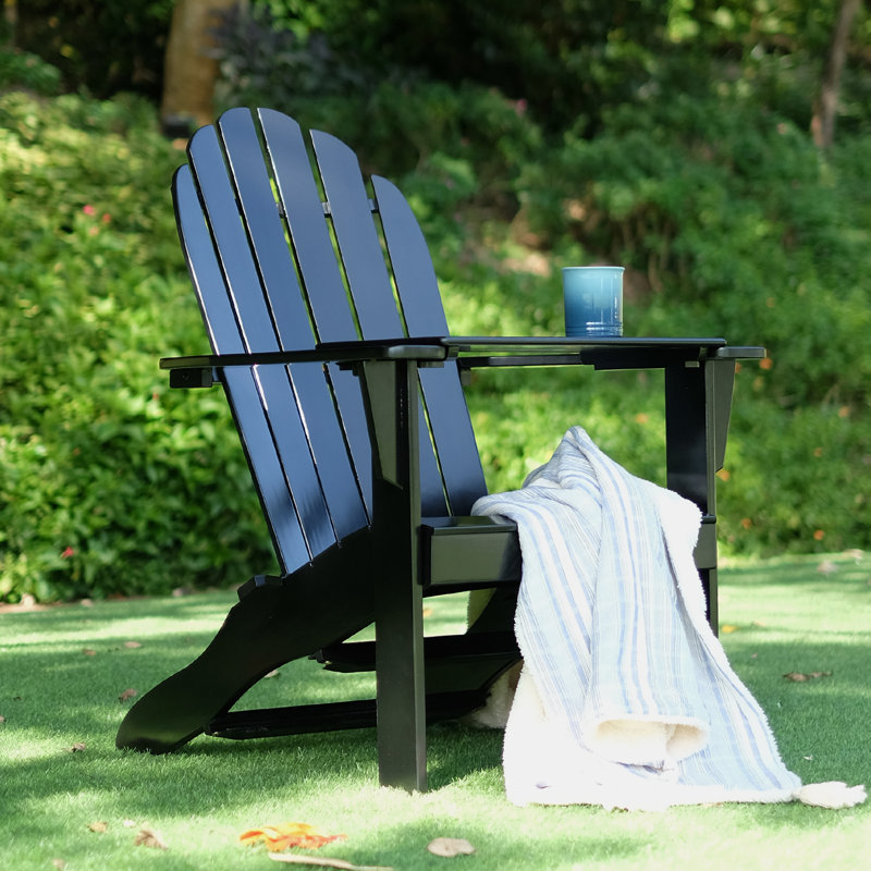 Florissant Outdoor Wood Adirondack Chair Free Tray Table, Black