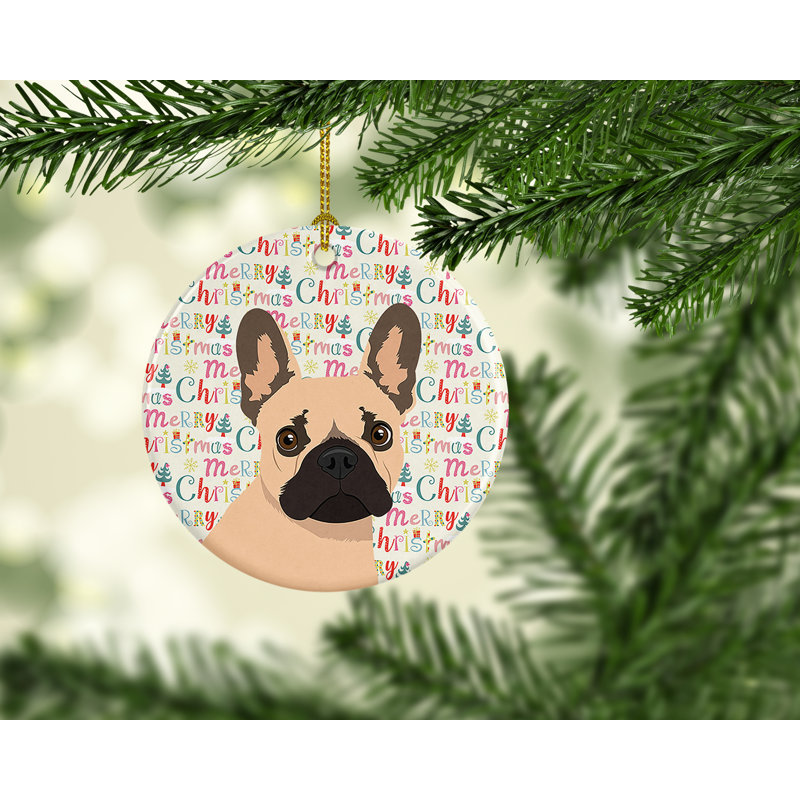 Figurine suspendue bouledogue français fauve de Noël