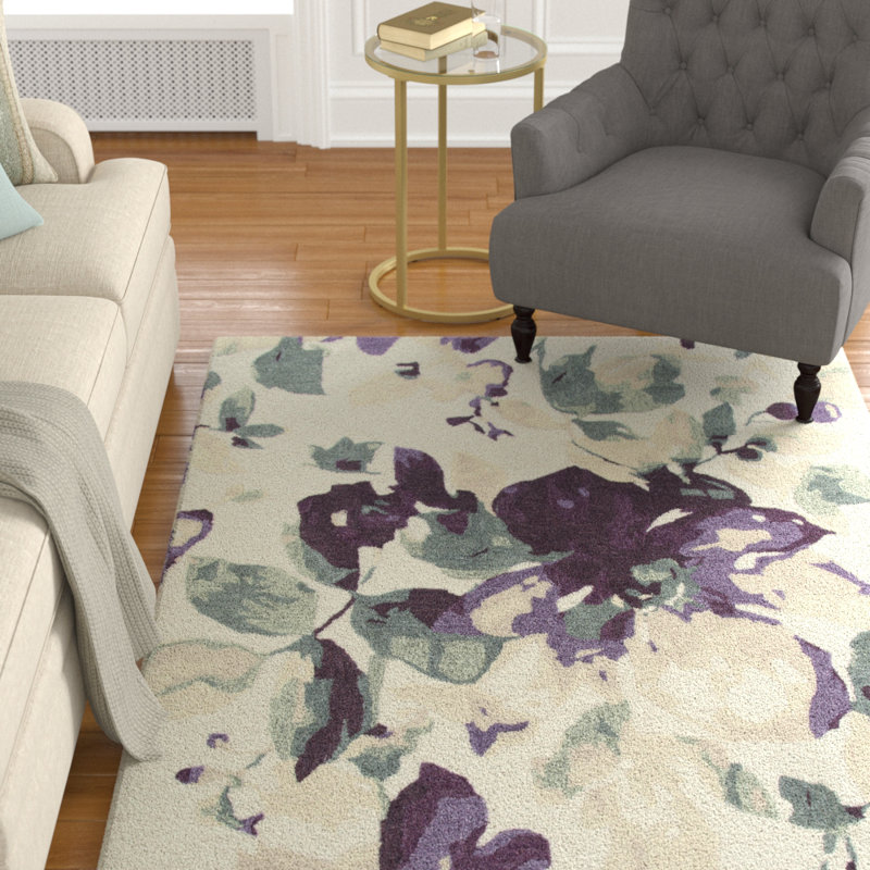 Tapis beige / mauve en laine touffeté à la main Gaye, Rectangle 5 pi x 8 pi