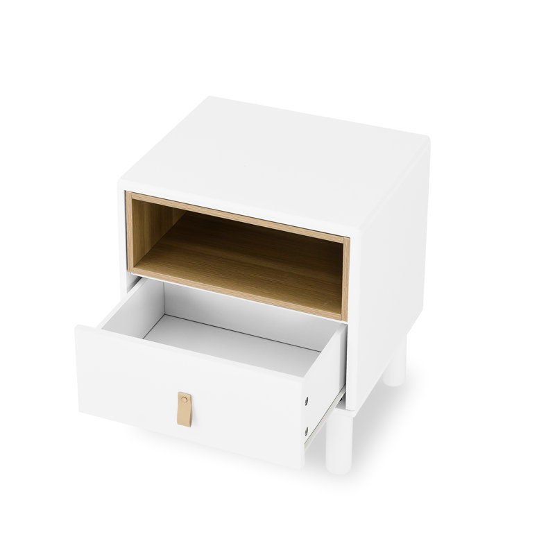 Nordic Design Wooden Bedside Table - Charming And Functional For Home Compact With Drawer Shelf In White Colour
