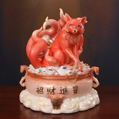 Elegant Ceramic Red Fox Treasure Bowl For Home Prosperity