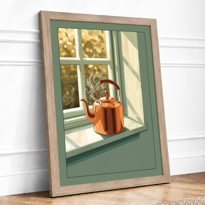 Sunlit Teapot Coastal - Framed Print, A2 - 59.4 x 42.0 cm, Oak