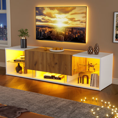 Tamsen Modern Design Three-Tier TV Stand With Glass Shelf And Drawers And LED Lighting